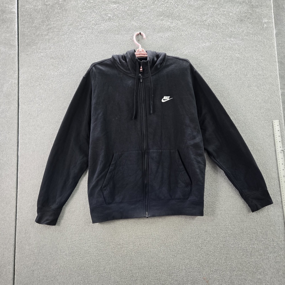 Nike Men Hoodie XL Black Fleece Activewear Zipper Long Sleeve Logo Embroidered